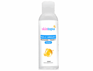 blue product called Nia C Bright Toner behind a transparent background from skintopia