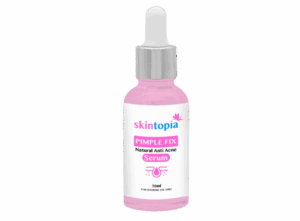 pink product called pimple fix natural anti acne serum behind a transparent background from skintopia