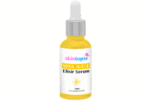 yellow serum called vita A-C-E behind a transparent background from skintopia
