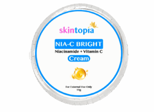blue product called Nia C Bright Cream behind a transparent background from skintopia